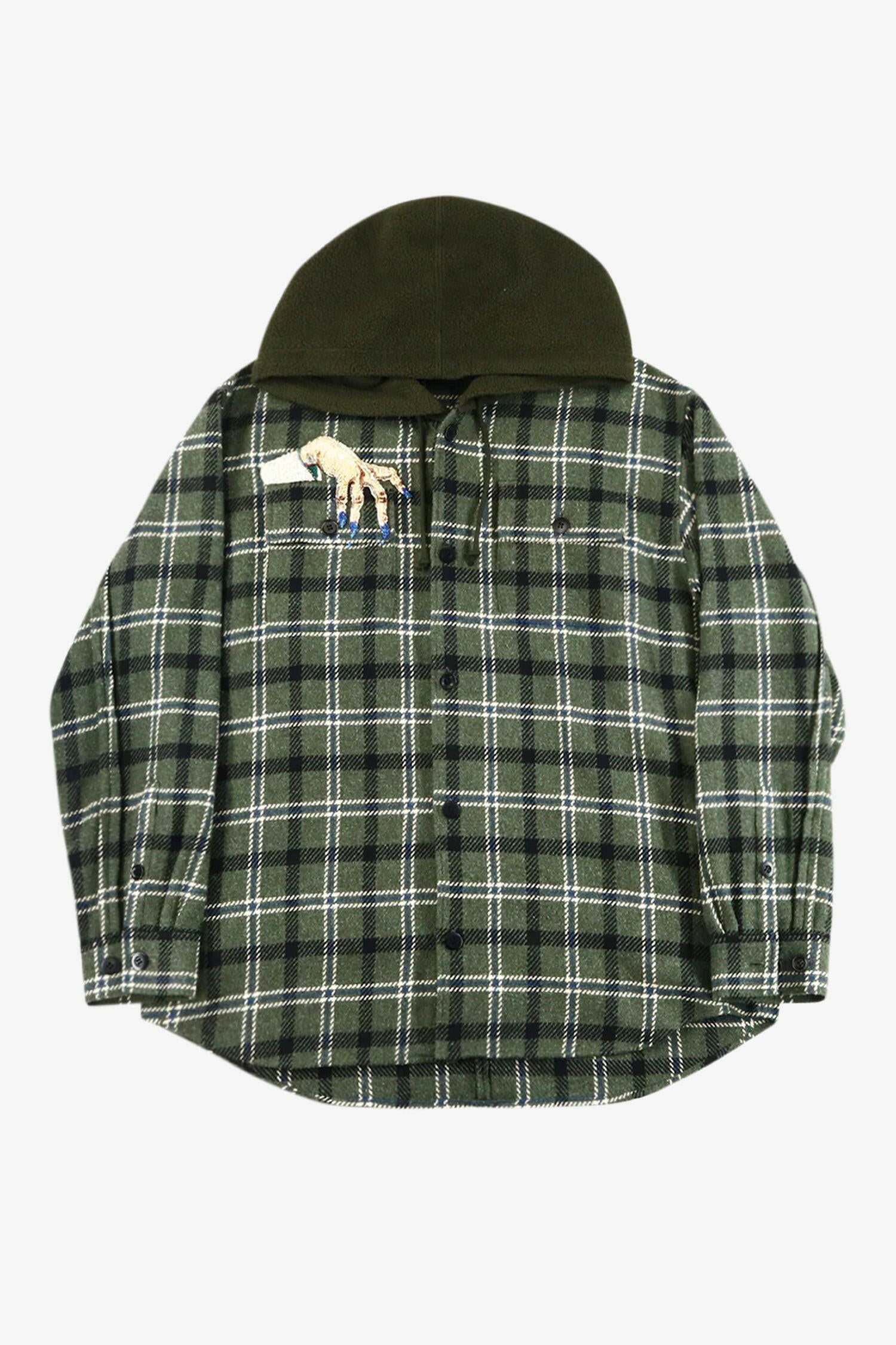 Bead Embroidery Check Hooded Shirt- Selectshop FRAME