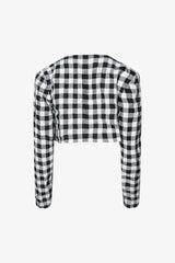 Selectshop FRAME - COMME DES GARÇONS GIRL Gingham Check Collarless Cropped Blazer Outerwear Dubai