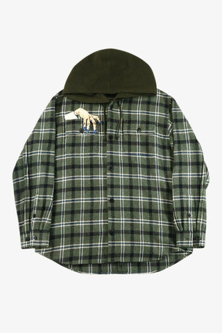 Bead Embroidery Check Hooded Shirt