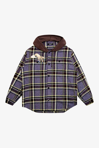 Bead Embroidery Check Hooded Shirt