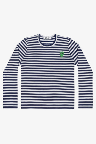 Striped T-shirt with Green Heart (Navy/White)