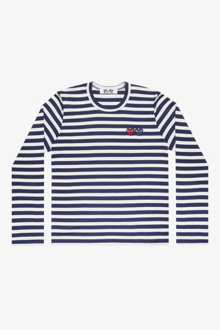 Striped T-Shirt with Double Heart (Navy/White)