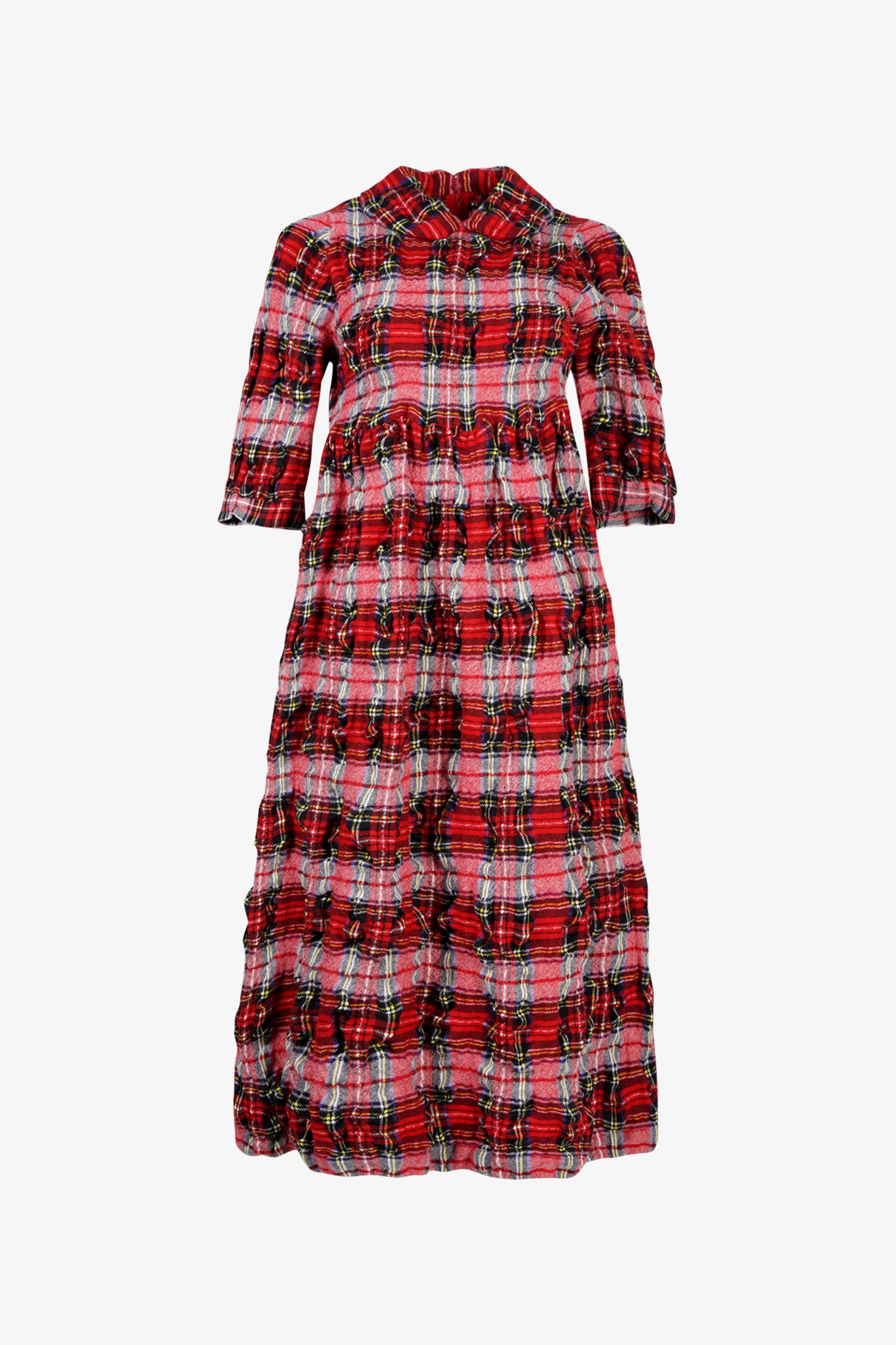 Selectshop FRAME - COMME DES GARÇONS GIRL Crinkled Wool Tartan Long Sleeve Dress Dresses Dubai