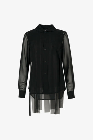 Fringed Long-Line Sheer Shirt