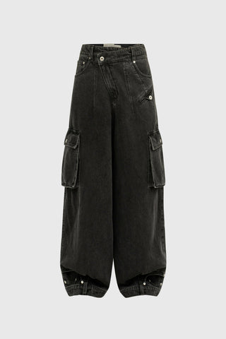 Double Waistband Denim Cargo Pant