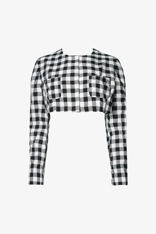 Gingham Check Collarless Cropped Blazer