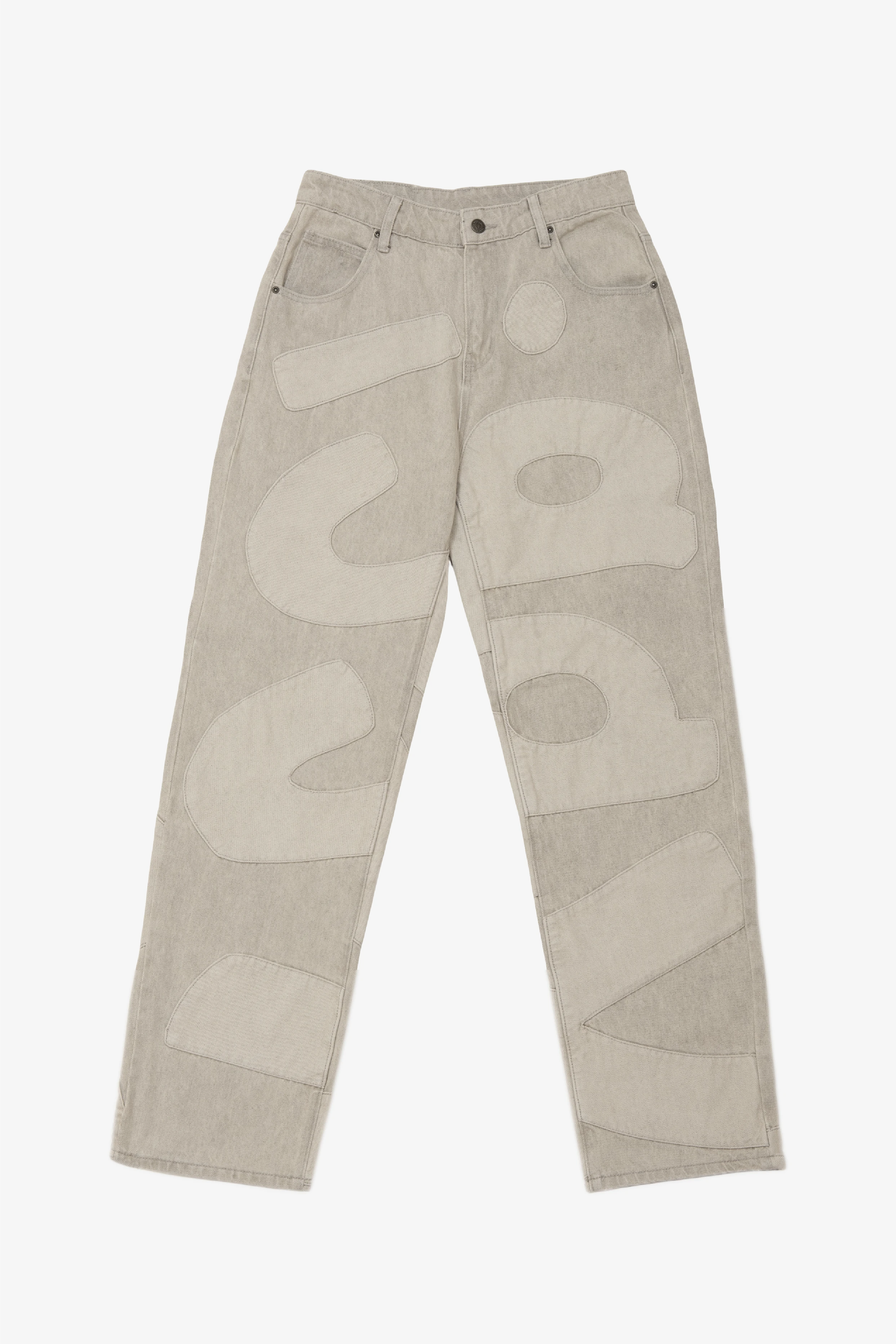 Selectshop FRAME - IGGY Patchwork Logo Washed Denim Bottoms Dubai