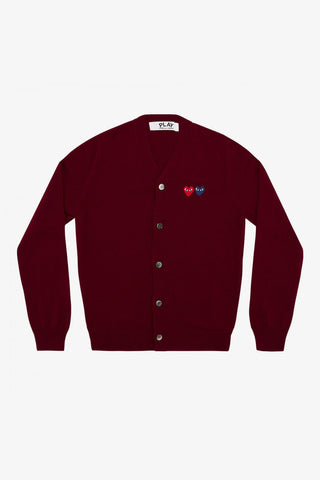 Double Heart Men's Cardigan (Burgundy)