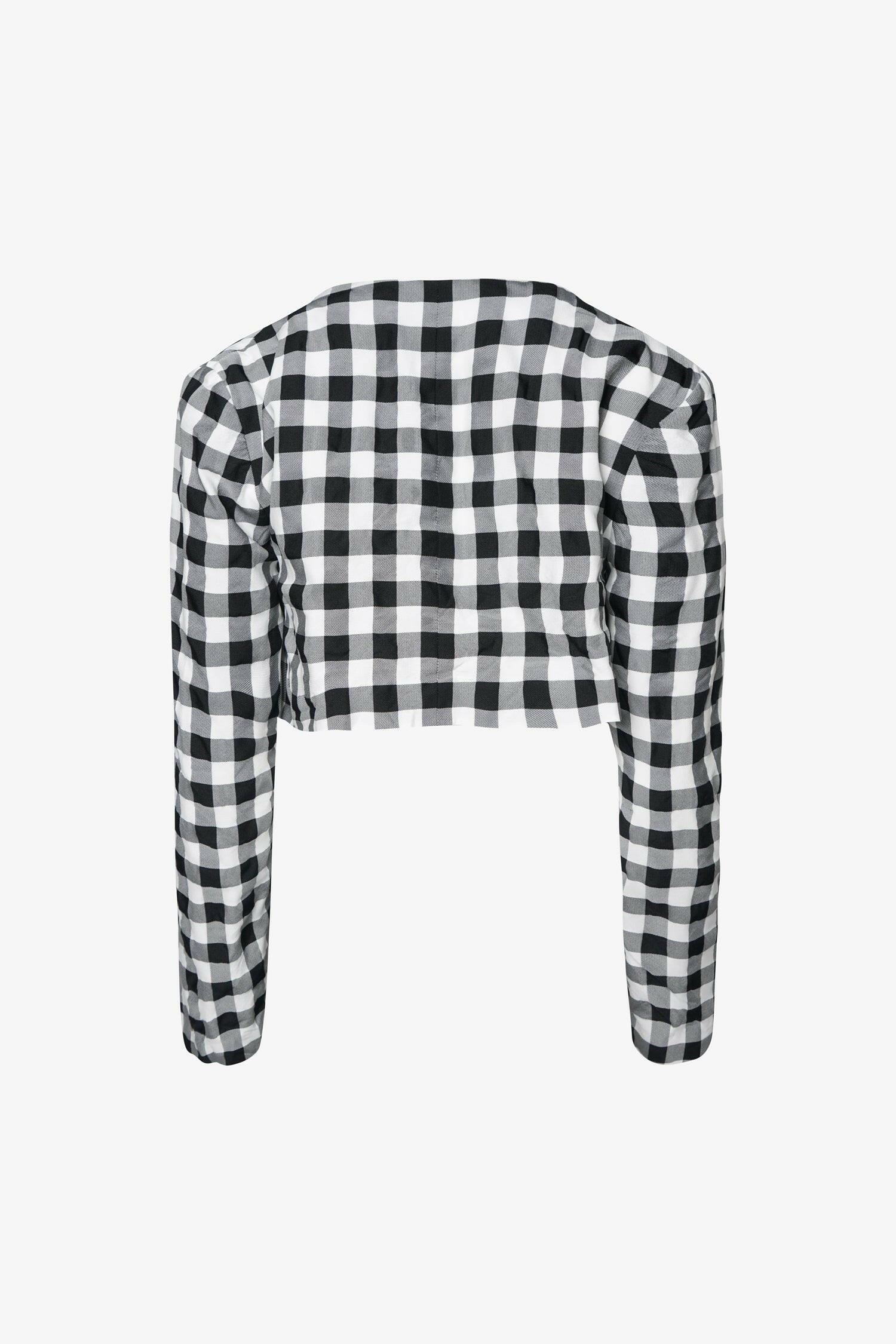 Selectshop FRAME - COMME DES GARÇONS GIRL Gingham Check Collarless Cropped Blazer Outerwear Dubai