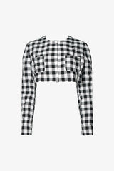 Selectshop FRAME - COMME DES GARÇONS GIRL Gingham Check Collarless Cropped Blazer Outerwear Dubai