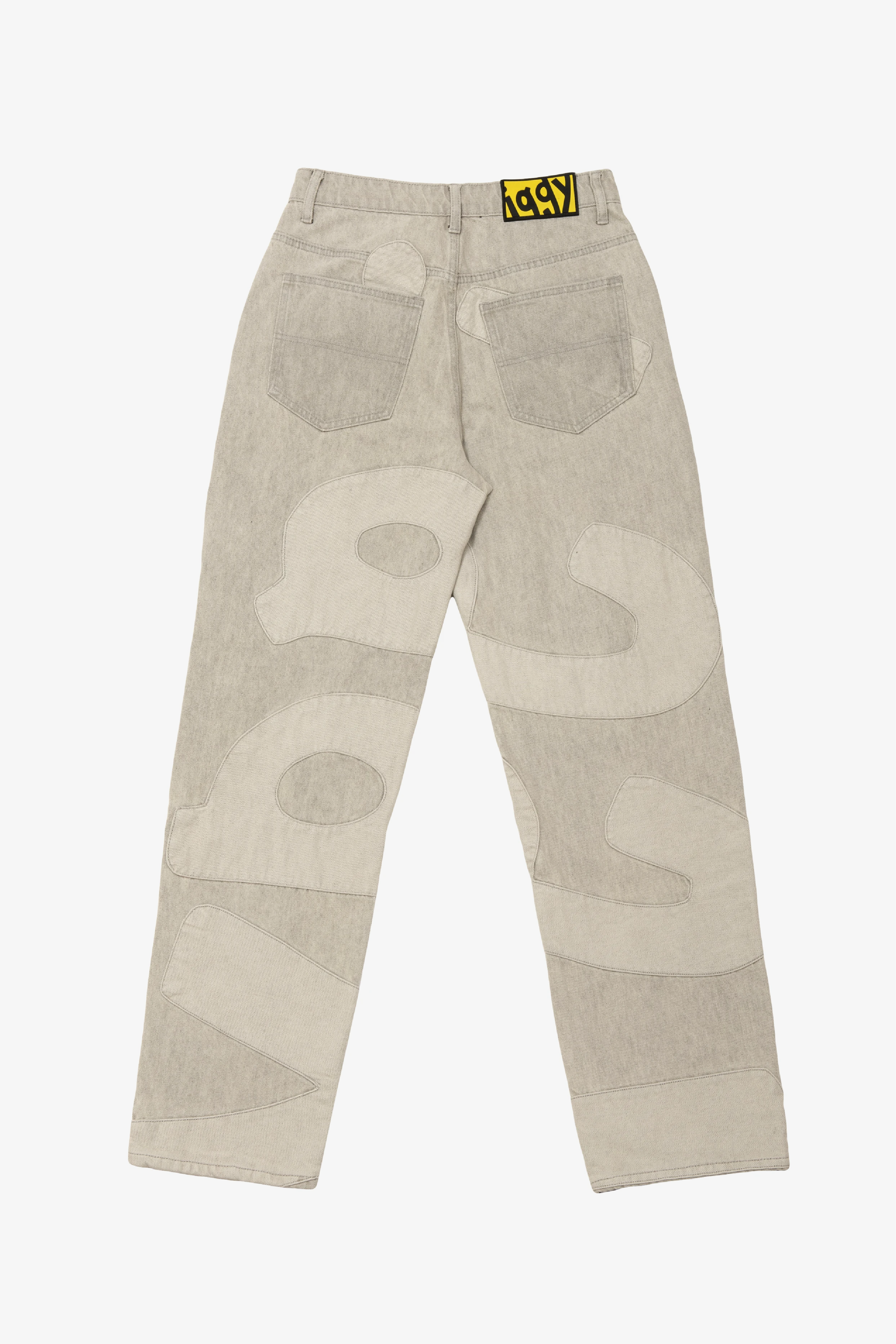 Selectshop FRAME - IGGY Patchwork Logo Washed Denim Bottoms Dubai